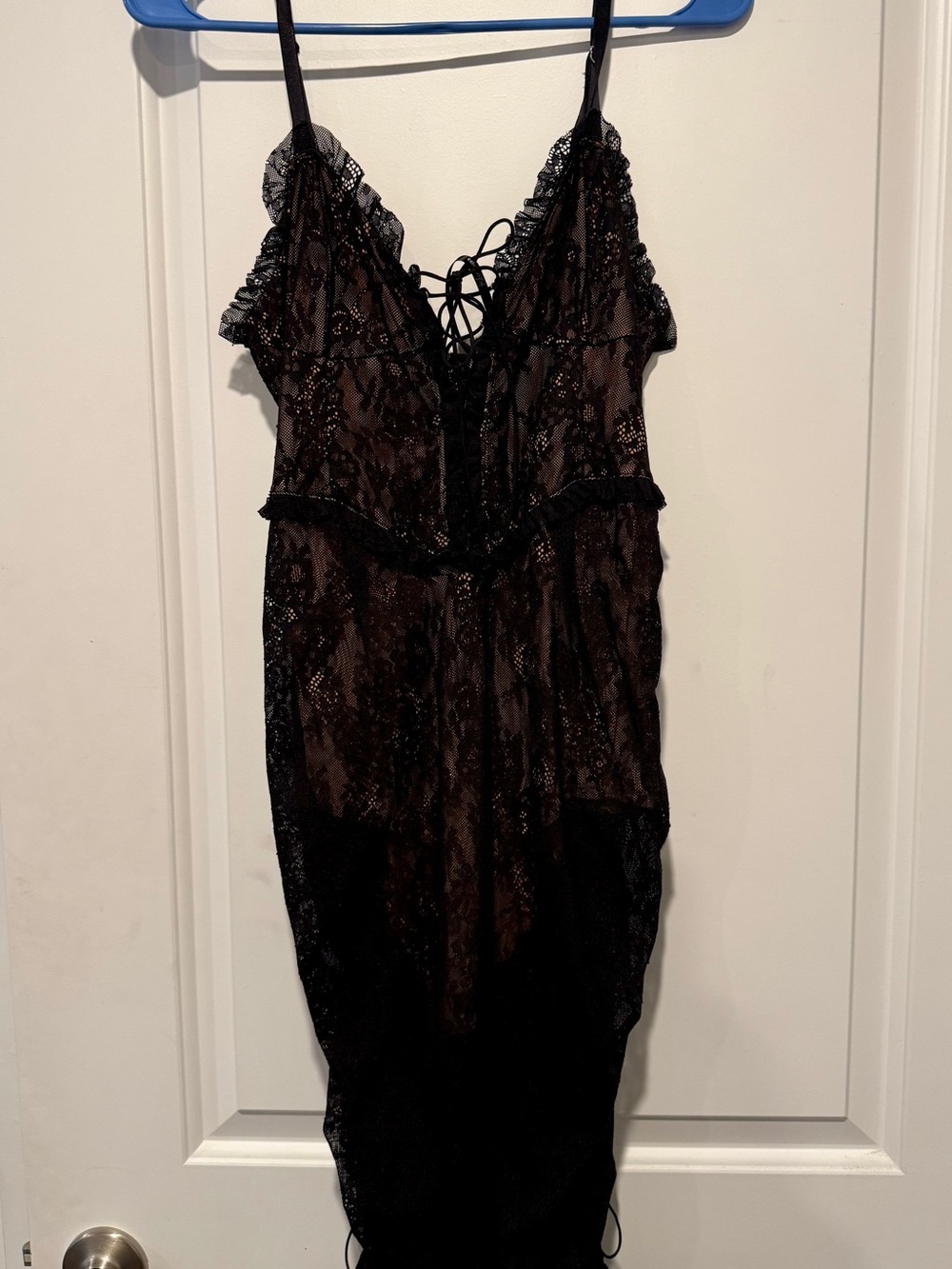 For Love And Lemons Black Lace Ruffle-Trim Dress